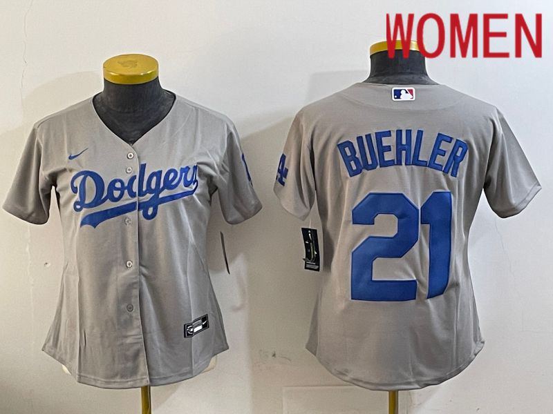 Women Los Angeles Dodgers #21 Buehler Grey Game 2024 Nike MLB Jersey style 1121